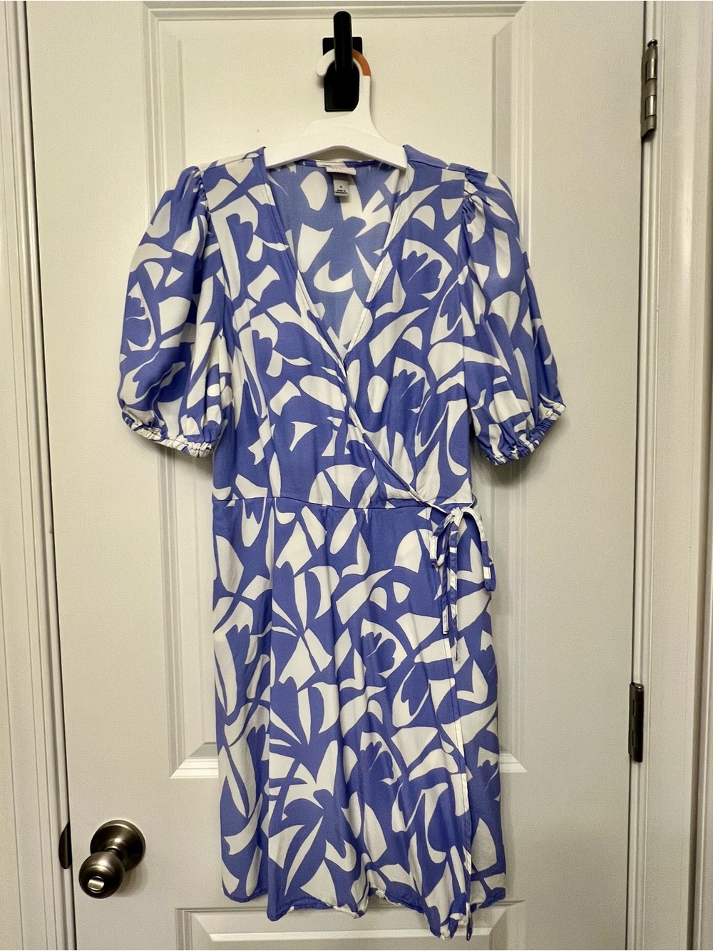 a new day Blue and White Floral Wrap Mini Dress